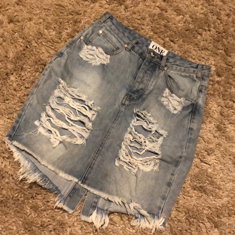 One Teaspoon Distressed Jean Skirt